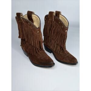 Shyanne Brown Suede Cowboy Boots Kids Size 12 Fringe Pointed Toe Style 43514